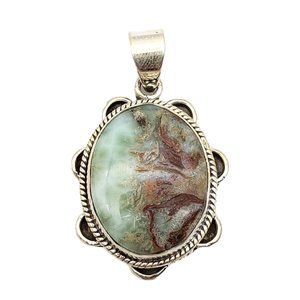 Dominican Larimar Sterling Silver Pendant 925 Jewelry 1 1/2 inch